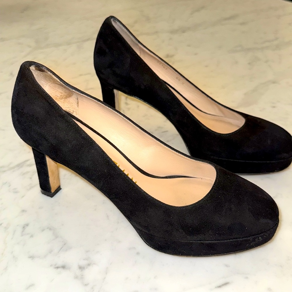 STUART WEITZMAN Shoes Larsa Suede Platform Pump Heels Black Size 6.5 - Picture 9 of 16